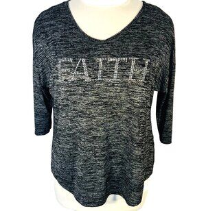 Vanilla Sugar Blouse Womens 2X Salt and Pepper V-Neck 3/4 Sleeve Faith Print